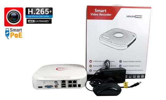 IP видеорегистратор h.265+  ultra hd nvr-04 poe