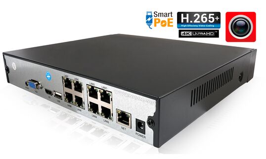 IP видеорегистратор h.265+  ultra hd nvr-08 poe